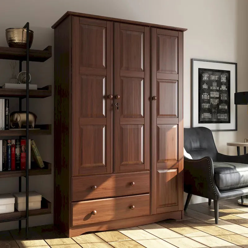 Armoire 3 portes - Blanc/Moka/Java - Bois massif