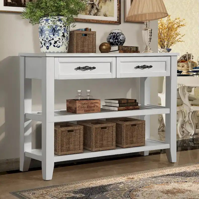 Table console de 42 po avec tiroirs et étagères à niveaux