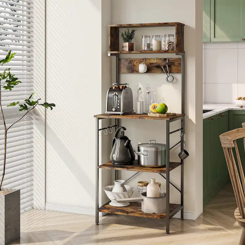 Étagère de cuisine de 152 cm avec huche et 8 crochets latéraux