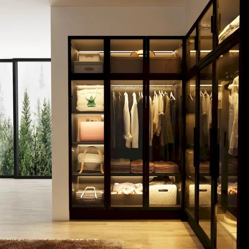 47,2 Grande Armoire LED Lumineuse Placard à Portes en Verre Entièrement en Verre