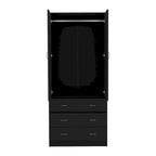19 Armoire moderne à deux portes avec 3 tiroirs et 1 tringle de penderie pour chambre à coucher