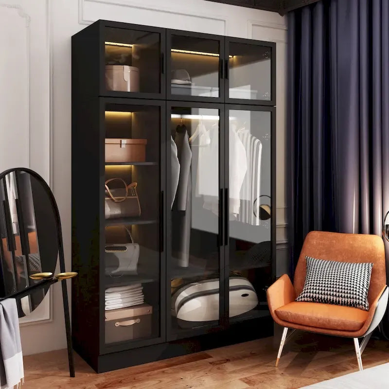47,2 Grande Armoire LED Lumineuse Placard à Portes en Verre Entièrement en Verre