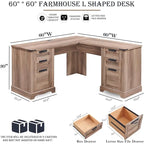 Bureau d'angle exécutif en forme de L 60 Farmhouse, bureau d'angle en bois, bureau d'ordinateur