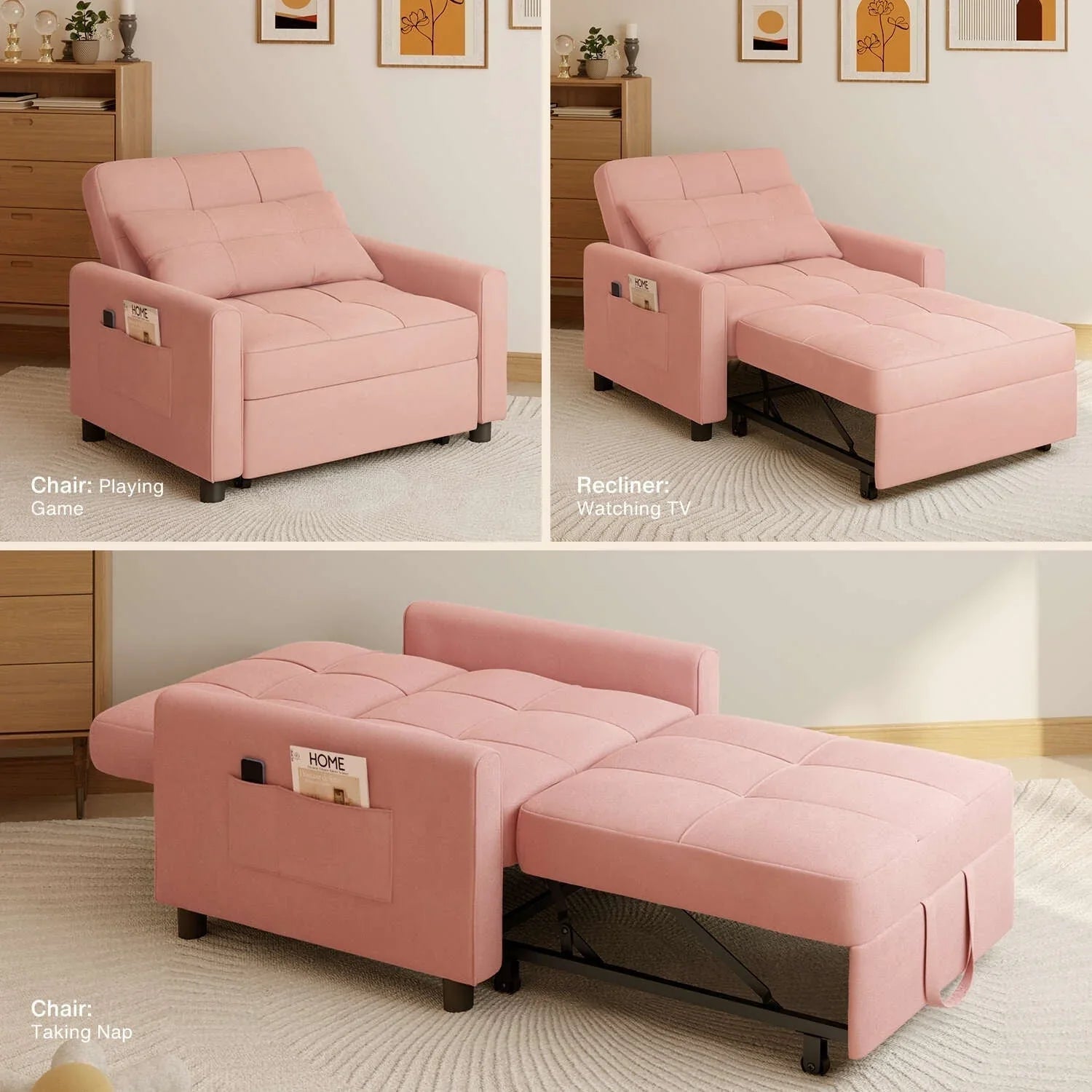 Canapé-lit convertible 3-en-1, Canapé-chaise dépliable, Lit pliant convertible pour salon