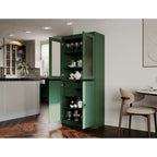 Meuble de rangement en bois massif avec portes en verre dépoli, portes pleines, 2 tiroirs et étagères réglables