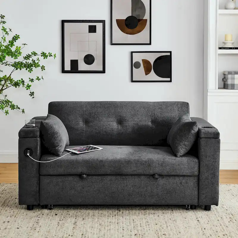 Canapé convertible 54 pouces avec lit gigogne, double assise, fonction relax