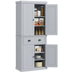 Meuble de rangement de cuisine autoportant traditionnel de 72 pouces avec 4 portes et 3 étagères réglables, grand tiroir central