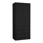 19 Armoire moderne à deux portes avec 3 tiroirs et 1 tringle de penderie pour chambre à coucher