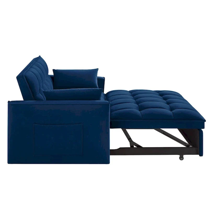 Canapé-lit convertible 4-en-1 – Causeuse en velours – Lit d'appoint avec dossier inclinable, 2 poches latérales