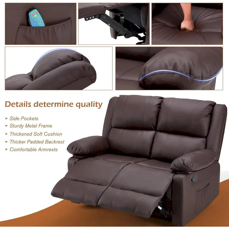 Causeuse inclinable 2 places avec fonction de chauffage et de massage