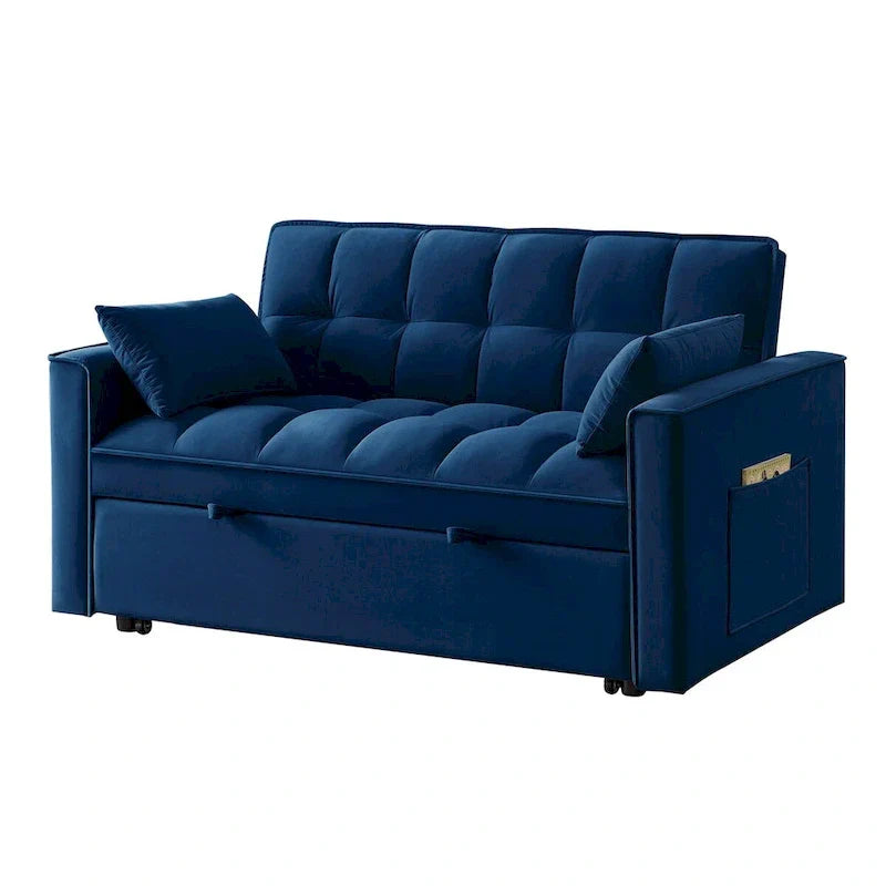Canapé-lit convertible 4-en-1 – Causeuse en velours – Lit d'appoint avec dossier inclinable, 2 poches latérales