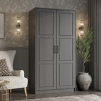 Armoire urbaine à 2 portes 100 % en bois massif avec portes pleines et portes miroir