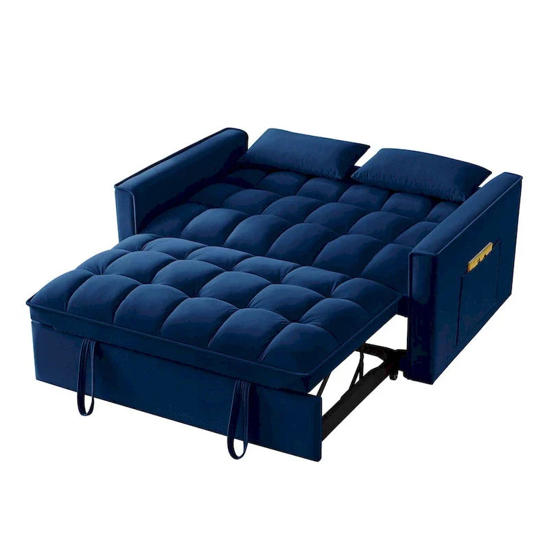Canapé-lit convertible 4-en-1 – Causeuse en velours – Lit d'appoint avec dossier inclinable, 2 poches latérales