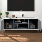 Meuble TV de 150 cm avec portes miroir en losange et rangement pour téléviseurs jusqu'à 65 pouces