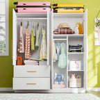 Armoire penderie autoportante de 63 pouces de large avec tiroirs