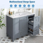 Meuble-lavabo de 36 pouces avec chargement USB, évier en résine, cadre en bois massif, 3 tiroirs de rangement