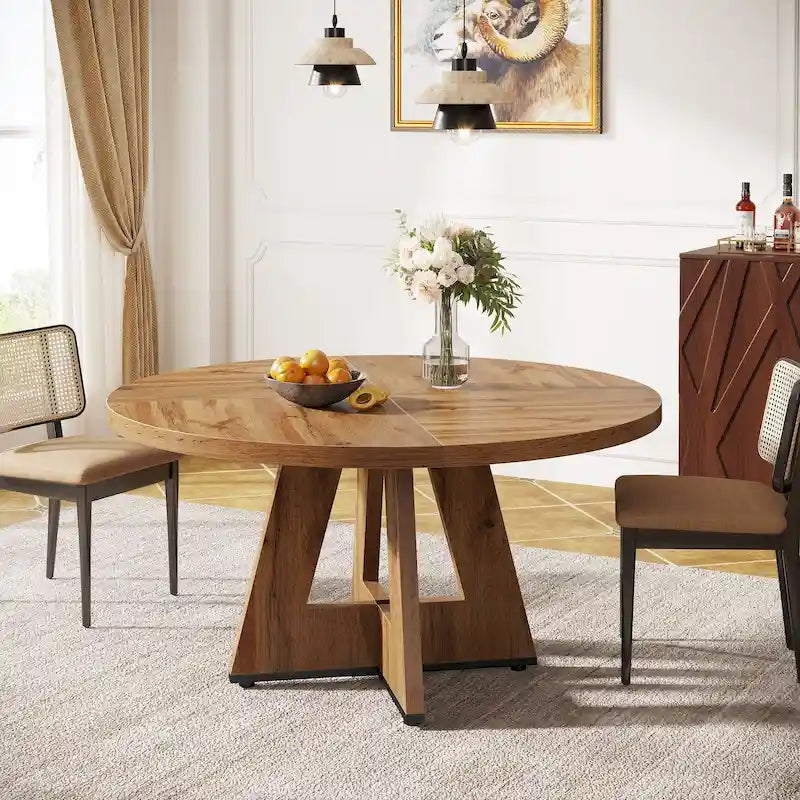 Table à manger ronde de 120 cm pour 4 personnes, table de salle à manger/cuisine/salon en bois style ferme
