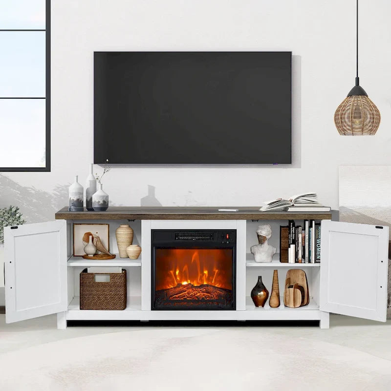 Meuble TV de ferme avec cheminée électrique de 58 po, console pour téléviseurs jusqu'à 65 po