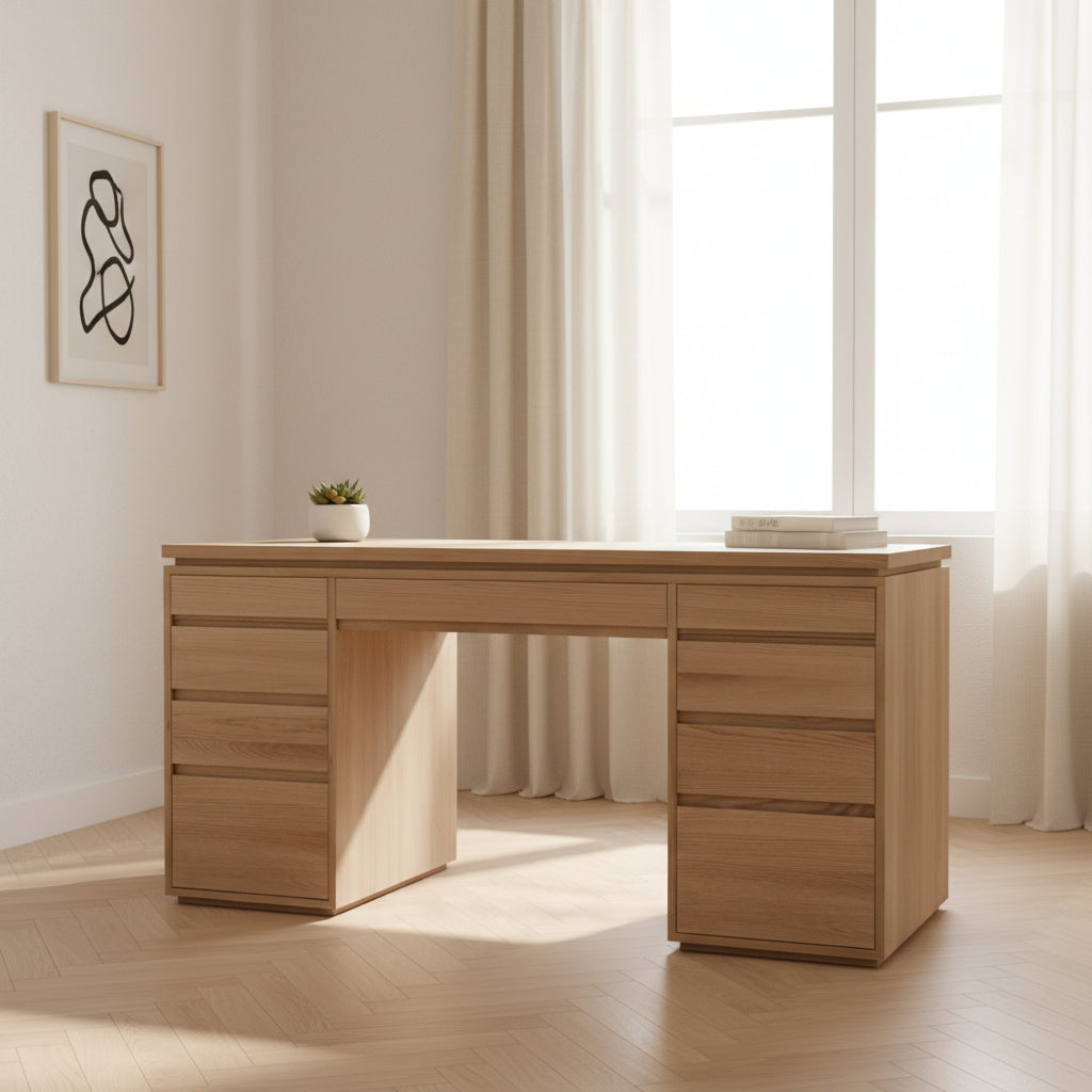 Bureau - Chêne blanc - Avec son rangement généreux, tout ce dont vous avez besoin est à portée de main, rendant vos rituels matinaux ou nocturnes sans effort