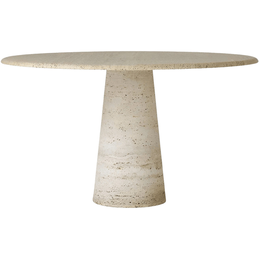 table de salle à manger  - Le plateau rond de 160 cm de diamètre repose sans effort sur ce pied unique, tandis que les bords doucement arrondis...